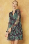 Floral Tie Neck Long Sleeve Tiered Dress