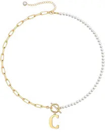 Initial Pearl Link Chain Necklace