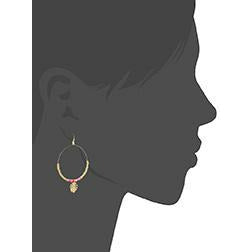Beaded Dangle Leaf Charm Hoop Earring-Multi