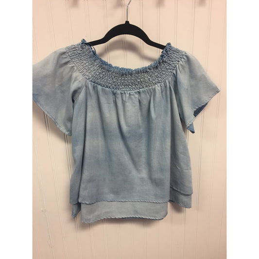 Off the Shoulder Two Tone Denim Shirt