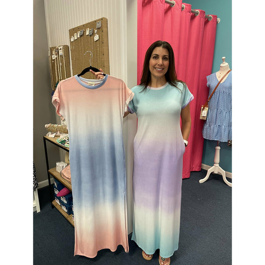 Ombre Cuff Sleeve Fitted Maxi Dress