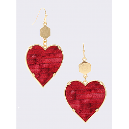 Leatherette Heart & Brushed Gold Drop Earring